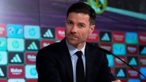 Former footballer Xabi Alonso speaks to reporters during his presentation as Real Madrid's new coach at the Club's headquarters in Madrid, Monday, May 26, 2025. (Jose Breton/AP)