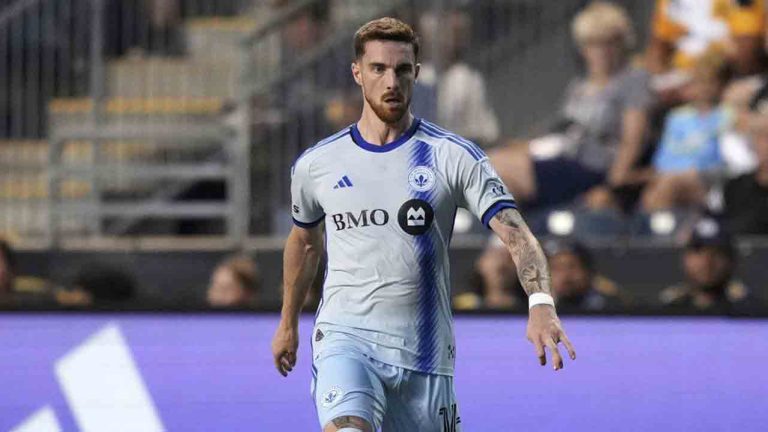 CF Montréal's Joel Waterman plays during an MLS soccer match against the Philadelphia Union, Wednesday, July 16, 2025, in Chester, Pa. (Matt Slocum/AP)