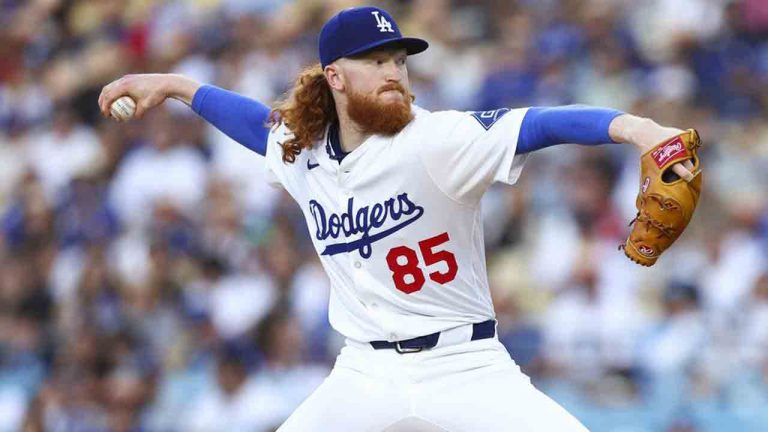 Los Angeles Dodgers pitcher Dustin May throws to a Chicago White Sox batter during the first inning of a baseball game, Thursday, July 3, 2025, in Los Angeles. (Jessie Alcheh/AP)