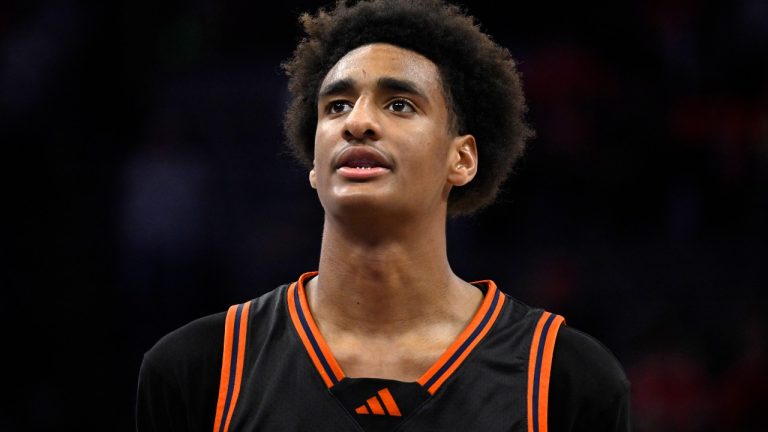 FILE - Chatsworth High School basketball player Alijah Arenas prepares to shoot a free throw in the second half of a boys CIF State Division II championship basketball game in Sacramento, March 15, 2025. (Keith Birmingham/The Orange County Register via AP)