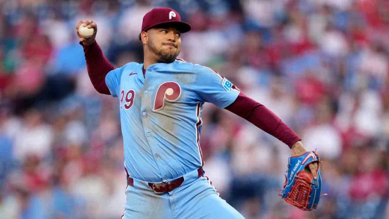 Philadelphia Phillies' Taijuan Walker pitches during the second inning of a baseball game against the Washington Nationals, Thursday, May 1, 2025, in Philadelphia. (Matt Slocum/AP)