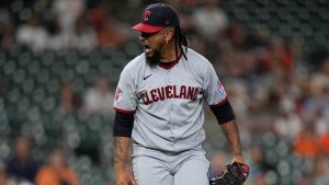 Cleveland Guardians pitcher Emmanuel Clase yells after striking out Houston Astros' Cam Smith in the 10th inning to end a baseball game Tuesday, July 8, 2025, in Houston. (David J. Phillip/AP)