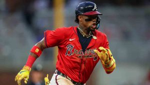 Atlanta Braves' Ronald Acuña Jr. runs to third base in the fourth inning of a baseball game against the New York Yankees, Friday, July 18, 2025, in Atlanta. (Colin Hubbard/AP)