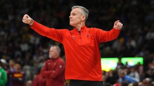 Chicago Bulls head coach Billy Donovan () in the second half of an NBA basketball game Monday, March 24, 2025, in Denver. (David Zalubowski/AP)