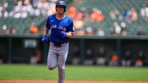 Toronto Blue Jays' Myles Straw rounds the bases after hitting a two-run home run during the second inning of a baseball game against the Baltimore Orioles, Wednesday, July 30, 2025, in Baltimore. (AP Photo/Stephanie Scarbrough)