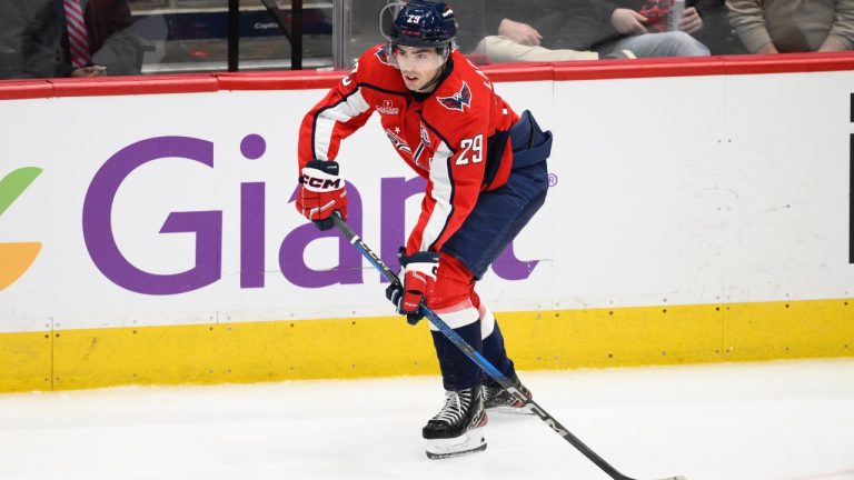 Washington Capitals centre Hendrix Lapierre in action during the third period of an NHL game against the Carolina Hurricanes, Friday, Dec. 20, 2024, in Washington. (AP/Nick Wass)