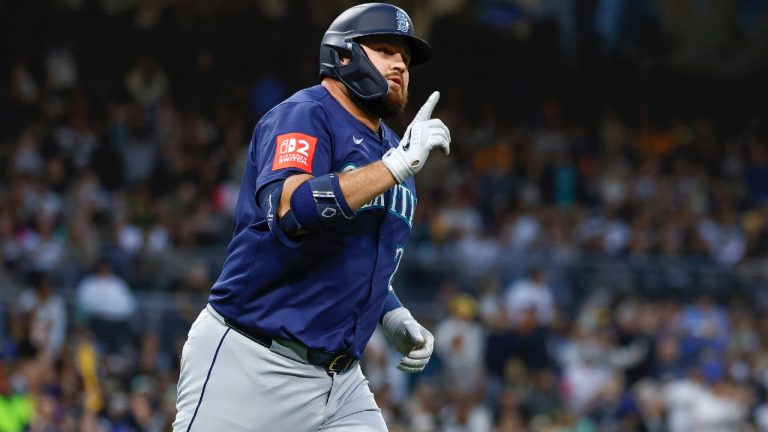 Seattle Mariners' Rowdy Tellez runs the bases after his two-run home run during the fourth inning of a baseball game against the San Diego Padres, Friday, May 16, 2025, in San Diego. (Brandon Sloter/AP)