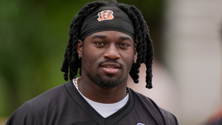 Cincinnati Bengals unsigned draft pick Shemar Stewart arrives for NFL football practice on Tuesday, May 13, 2025, in Cincinnati. (AP Photo/Carolyn Kaster)