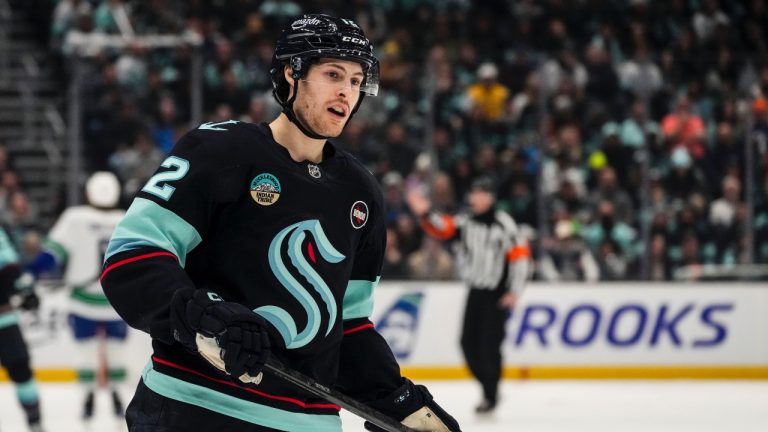 Seattle Kraken left wing Tye Kartye in action against the Vancouver Canucks during an NHL game Thursday, Jan. 2, 2025, in Seattle. (AP/Lindsey Wasson)