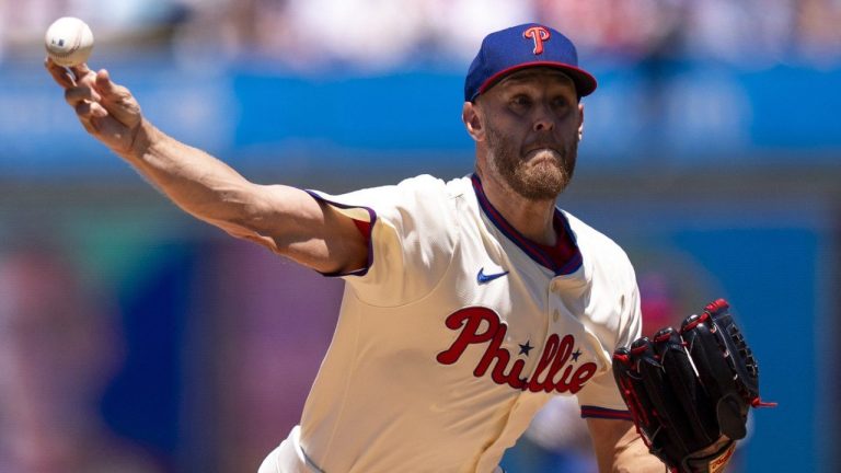 Philadelphia Phillies starting pitcher Zack Wheeler delivers during the first inning of a game against the Cincinnati Reds, Sunday, July 6, 2025, in Philadelphia. (AP/Chris Szagola)