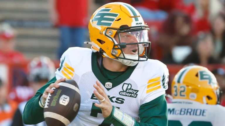 Edmonton Elks quarterback Cody Fajardo during a CFL football game against the Calgary Stampeders in Calgary, Ab. on May 24, 2025. (Larry MacDougal/THE CANADIAN PRESS)