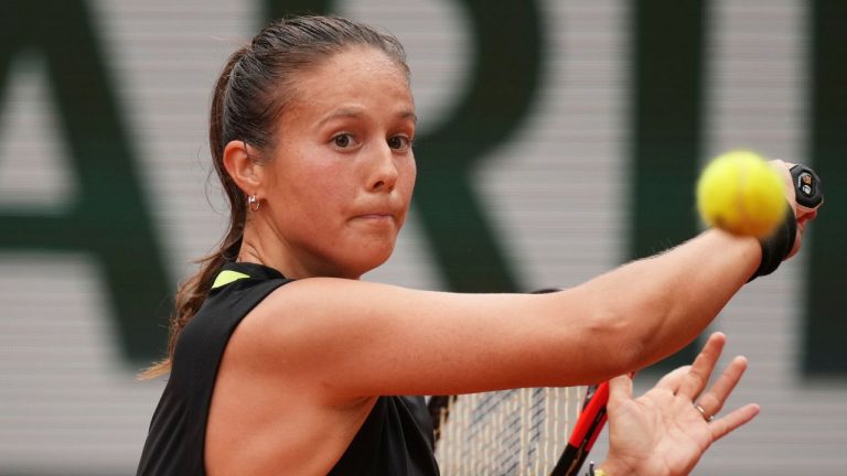 Australia's Daria Kasatkina plays a shot against Russia's Mirra Andreeva during their fourth round match of the French Tennis Open at the Roland-Garros stadium in Paris, Monday, June 2, 2025. (Christophe Ena/AP Photo)