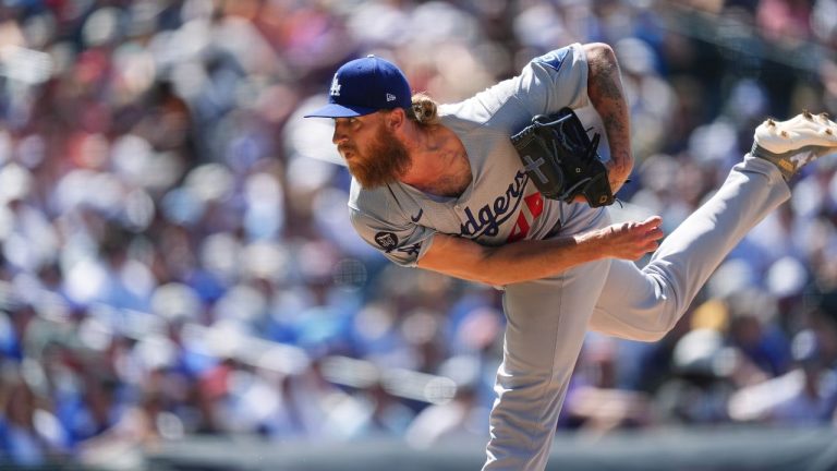 Los Angeles Dodgers relief pitcher Michael Kopech (45) in the eighth inning of a baseball game Thursday, June 26, 2025, in Denver. (David Zalubowski/AP)