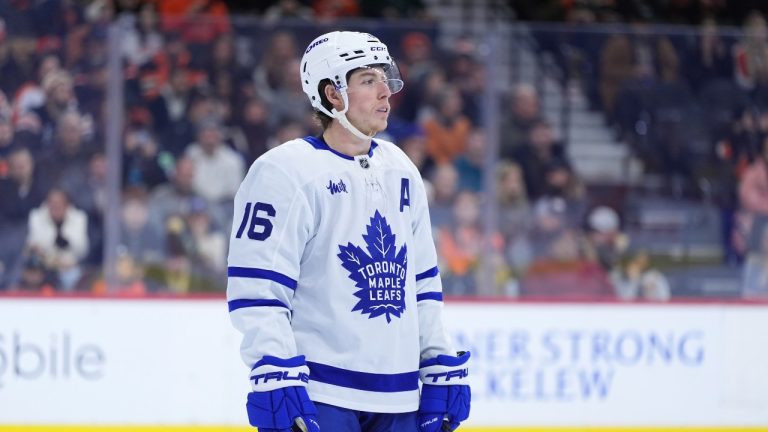 Toronto Maple Leafs' Mitch Marner plays during an NHL hockey game, Tuesday, Jan. 7, 2025, in Philadelphia. (Matt Slocum/AP Photo)