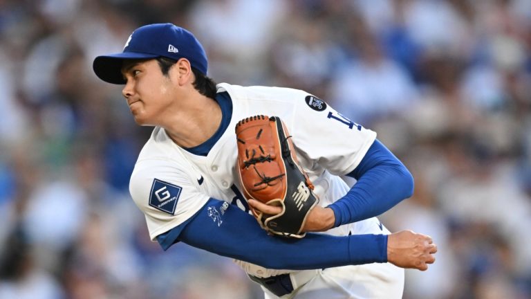 Los Angeles Dodgers starting pitcher Shohei Ohtani throws to a San Diego Padres batter during the first inning of a baseball game Monday, June 16, 2025, in Los Angeles. (Kyusung Gong/AP)