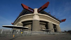 An external view of the San Siro Stadium site of the opening ceremony at the Milan Cortina 2026 Winter Olympics, in Milan, Wednesday, Jan. 29, 2025. (Luca Bruno/AP)