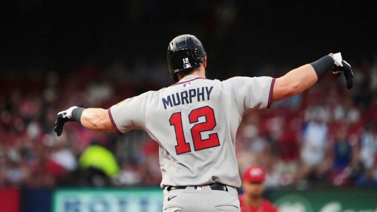 Atlanta Braves' Sean Murphy rounds the bases after hitting a solo home run during the third inning of a baseball game against the St. Louis Cardinals Friday, July 11, 2025, in St. Louis. (Jeff Roberson/AP)