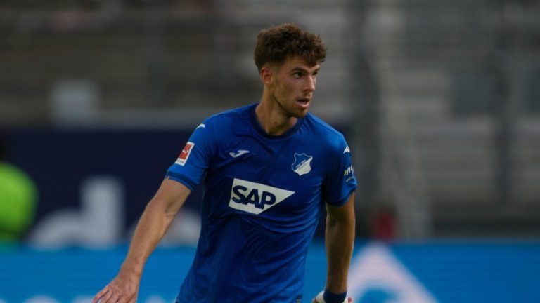 Hoffenheim's Anton Stach during a German Bundesliga soccer match between Eintracht Frankfurt and TSG 1899 Hoffenheim in Frankfurt, Germany, Saturday, Aug. 31, 2024. (Michael Probst/AP)
