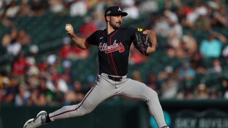 Atlanta Braves pitcher Spencer Strider throws to an Athletics batter during the first inning of a baseball game Thursday, July 10, 2025, in West Sacramento, Calif. (Scott Marshall/AP)