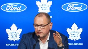 Maple Leafs general manager Brad Treliving speaks to the media during a press conference in Toronto on Friday, May 10, 2024. (Nathan Denette/THE CANADIAN PRESS)