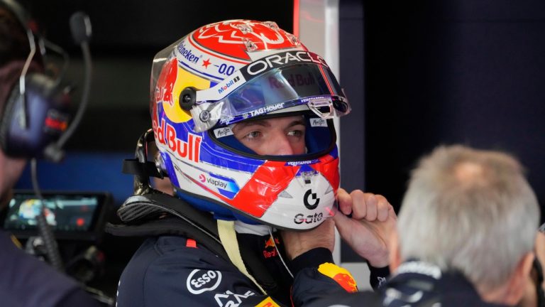 Red Bull driver Max Verstappen of the Netherlands makes a pit stop during the first practice of the British Formula One Grand Prix in Silverstone, England, Friday, July 4, 2025. (Darko Bandic/AP)