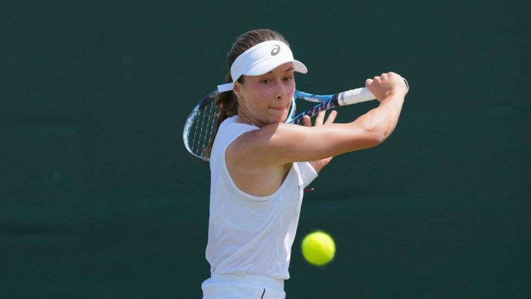 Zeynep Sonmez of Turkey during their first round match of the Wimbledon tennis championships in London,Tuesday July 1,2025. (Dave Shopland/AP)