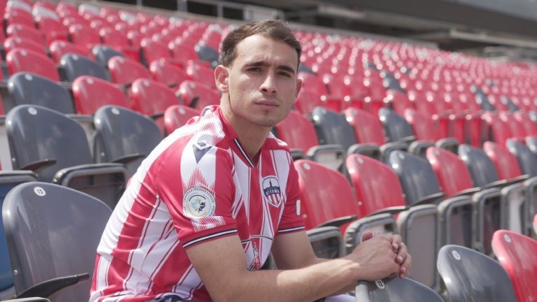 Newly signed Mexican attacker Antonio Alvarez, who joins Atletico Ottawa on a season-long loan from Club America, is shown at TD Place Stadium in Ottawa on Friday, August 1, 2025. (THE CANADIAN PRESS/Chris Hue)