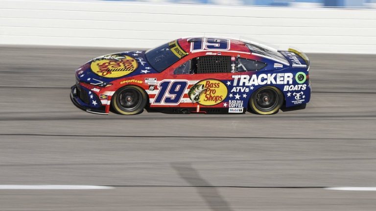 Chase Briscoe steers through Turn 2 during a NASCAR Cup Series auto race at Darlington Raceway, Sunday, Aug. 31, 2025, in Darlington, S.C. (AP/Matt Kelley)