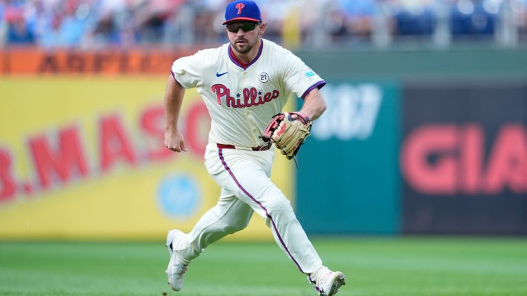 Philadelphia Phillies' Buddy Kennedy in action during a baseball game against the New York Mets, Sunday, Sept. 15, 2024, in Philadelphia. (Derik Hamilton/AP)