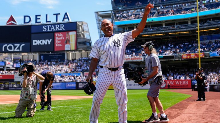 Former New York Yankees' Mariano Rivera enters the Yankees' Old-Timers' Day ceremony before a game against the Houston Astros, Saturday, Aug. 9, 2025, in New York. (Yuki Iwamura/AP)