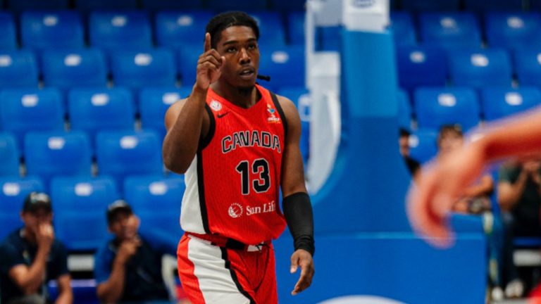 Marcus Carr of Canada's senior men's team walks up the court at the 2025 FIBA AmeriCup on Friday, August 22 in Nicaragua. (Canada Basketball)