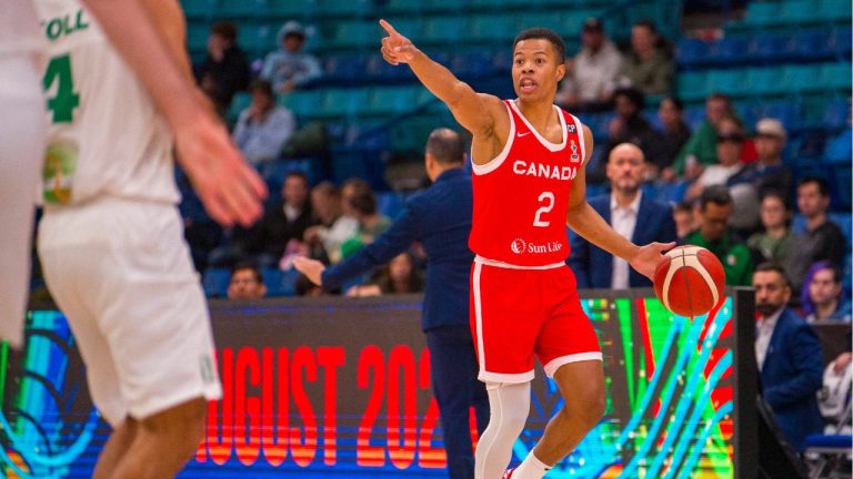 Canada centre Trae Bell-Haynes moves the ball against Mexico during FIBA Men's AmeriCup 2025 Qualifiers in Saskatoon, Sask., Sunday, Nov. 24, 2024. (Liam Richards/CP)