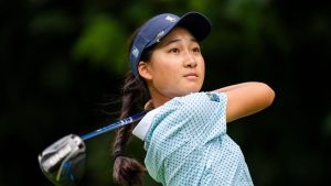 Aphrodite Deng tees off on the fifth hole during the third round of the CPKC Women’s Open at the Mississauga Golf and Country Club in Mississauga, Ont., Saturday, Aug. 23, 2025. (Thomas Skrlj/CP)