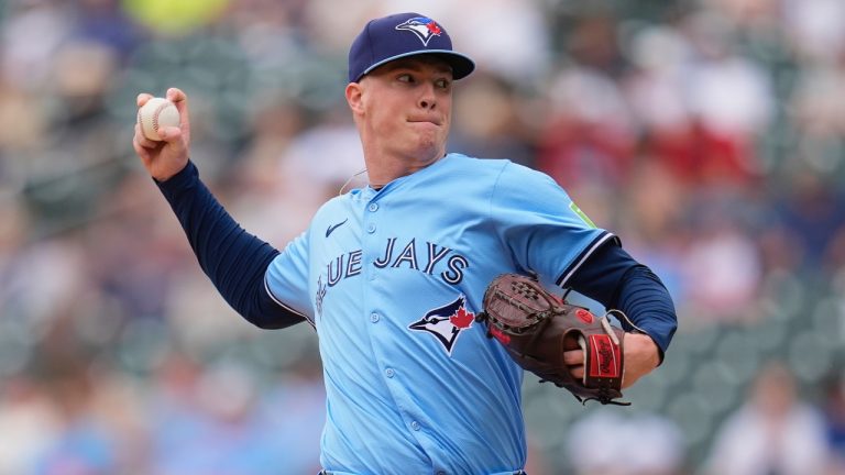 Toronto Blue Jays relief pitcher Braydon Fisher delivers during the sixth inning of a baseball game against the Minnesota Twins, Sunday, June 8, 2025, in Minneapolis. (AP/Abbie Parr)