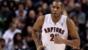 Toronto Raptors' Jamaal Magloire runs up the court during the first half of NBA basketball pre-season action against the Boston Celtics in Toronto on Sunday December 18, 2011. THE CANADIAN PRESS/Pawel Dwulit