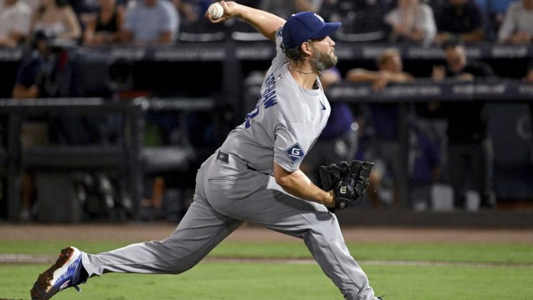 Los Angeles Dodgers pitcher Clayton Kershaw throws during the second inning of a baseball game against the Tampa Bay Rays Friday, Aug. 1, 2025, in Tampa, Fla. (AP/Jason Behnken)