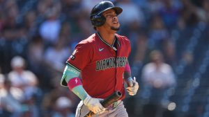 Arizona Diamondbacks second base Ketel Marte (4) in the eighth inning of a baseball game Sunday, Aug. 17, 2025, in Denver. (David Zalubowski/AP)