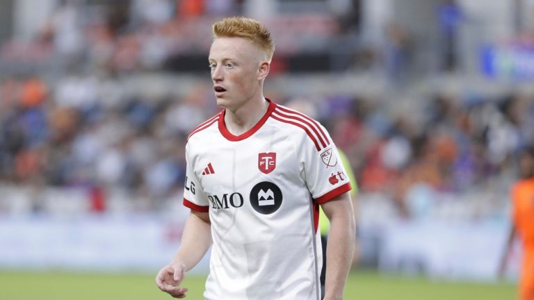 Toronto FC midfielder Matty Longstaff during the first half of an MLS soccer match against the Houston Dynamo Saturday, Aug. 24, 2024, in Houston. (Michael Wyke/AP)