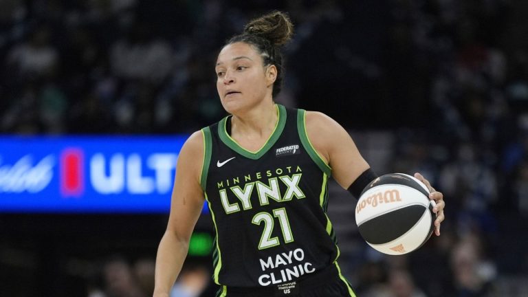 Minnesota Lynx guard Kayla McBride (21) dribbles down the court during the second half of a WNBA basketball game against the Phoenix Mercury, Tuesday, June 3, 2025, in Minneapolis. (Abbie Parr/AP)
