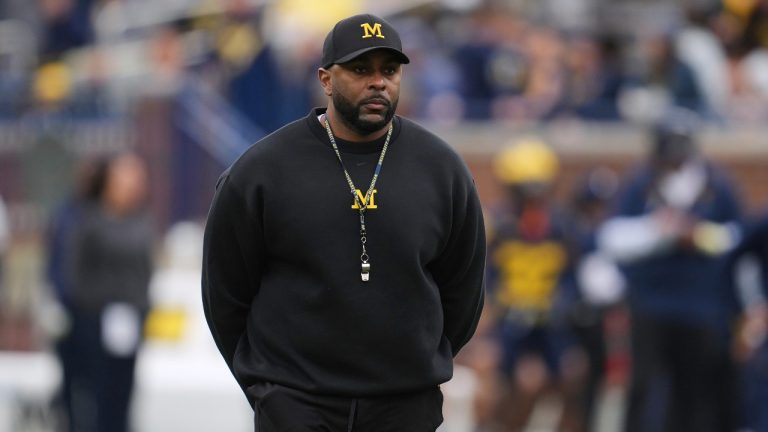Former Michigan head coach Sherrone Moore watches during an NCAA college football spring game in Ann Arbor, Mich., Saturday, April 19, 2025. (Paul Sancya/AP)
