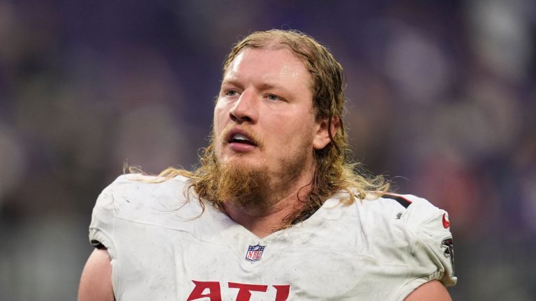 Atlanta Falcons offensive tackle Kaleb McGary (76) walks off the field after an NFL football game against the Minnesota Vikings, Dec. 8, 2024, in Minneapolis. (Abbie Parr/AP)

