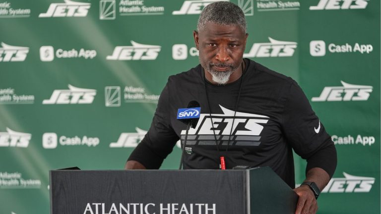 New York Jets head coach Aaron Glenn speaks during a news conference at the NFL football team's training camp Thursday, July 24, 2025, in Florham Park, N.J. (Frank Franklin II/AP)