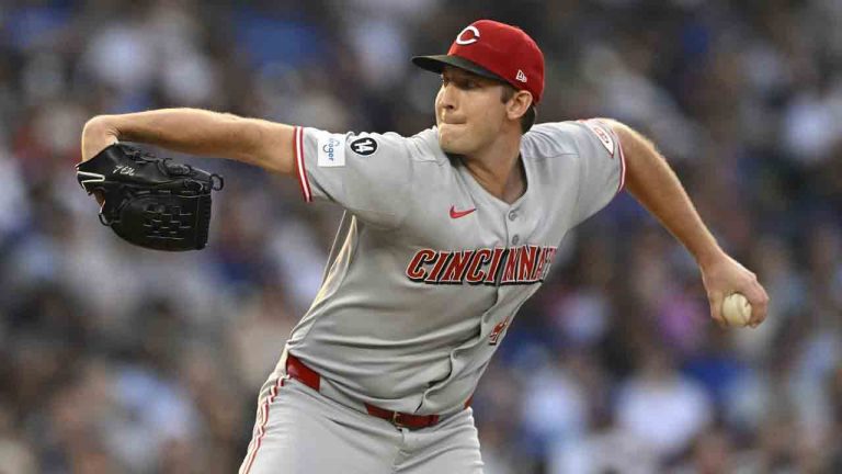 Cincinnati Reds starter Nick Lodolo delivers a pitch during the first inning of a baseball game against the Chicago Cubs Monday, Aug. 4, 2025, in Chicago. (Paul Beaty/AP)