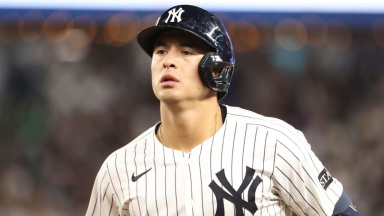 New York Yankees' Anthony Volpe walks to the dugout during the sixth inning of a baseball game against the Boston Red Sox, Thursday, Aug. 21, 2025, in New York. (Pamela Smith/AP)