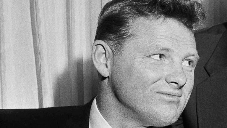 Billy Howton of the Green Bay Packers in Philadelphia, on Jan. 27, 1958, after a conference on the feasibility of a player pension plan. (Bill Ingraham/AP)