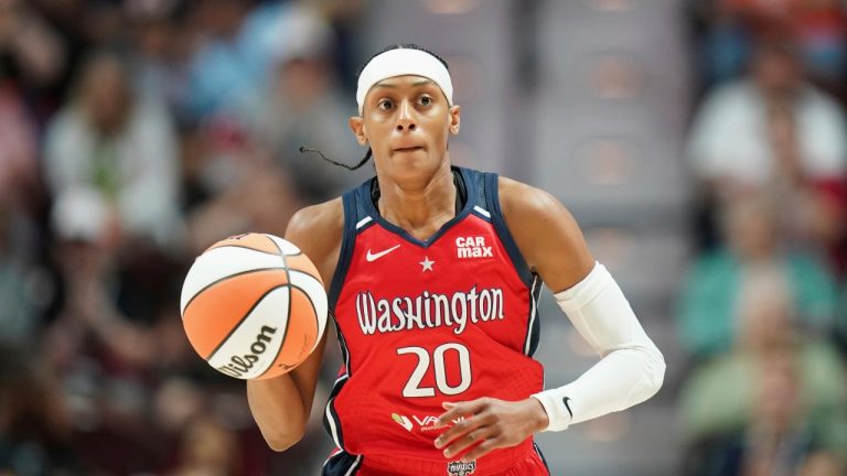 Washington Mystics guard Brittney Sykes (20) during a WNBA basketball game against the Connecticut Sun in Uncasville, Conn., Sunday, May 18, 2025. (Vera Nieuwenhuis/AP)