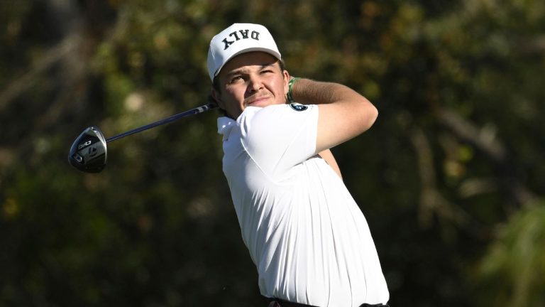 John Daly II tees off on the second hole during the final round of the PNC Championship golf tournament, Sunday, Dec. 22, 2024, in Orlando, Fla. (Phelan M. Ebenhack/AP Photo)