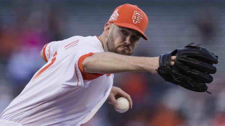 San Francisco Giants starting pitcher Alex Wood works against the Colorado Rockies during the first inning of a baseball game in San Francisco, May 10, 2022. (John Hefti/AP)