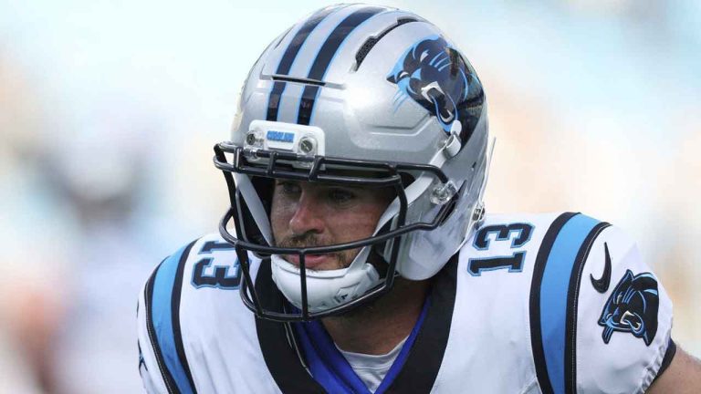 Carolina Panthers wide receiver Hunter Renfrow warms up before an NFL preseason football game between the Carolina Panthers and the Pittsburgh Steelers. (Scott Kinser/AP)