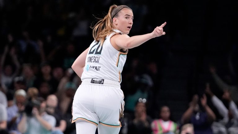 New York Liberty's Sabrina Ionescu (20) during the first half of a WNBA basketball game against the Chicago Sky, Thursday, May 23, 2024, in New York. (Frank Franklin II/AP)